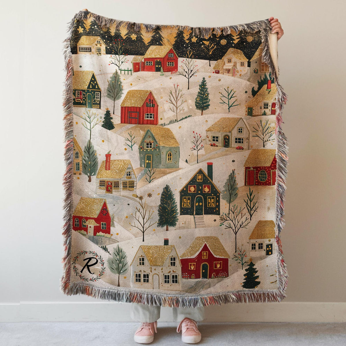 Christmas Woven Blanket, Personalized Festive Xmas Village Cotton Throw, Keepsake Tapestry - product image 7