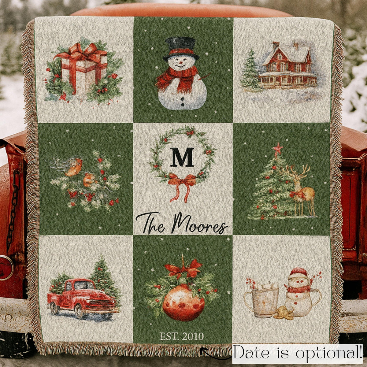 Custom Holiday Blanket Personalized Family Heirloom Name Gift Winter Throw Cotton Fringe Winter Cabin Decoration Farmhouse Patchwork - product image 7