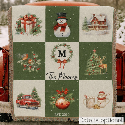 Custom Holiday Blanket Personalized Family Heirloom Name Gift Winter Throw Cotton Fringe Winter Cabin Decoration Farmhouse Patchwork - product image 7