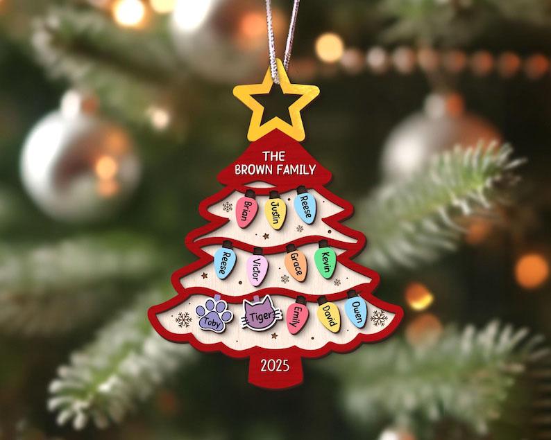 Personalized Family Tree Ornament, Custom Wooden Christmas Ornament With Names, Layered Family Keepsake Gift For Parents Grandparents - product image 3