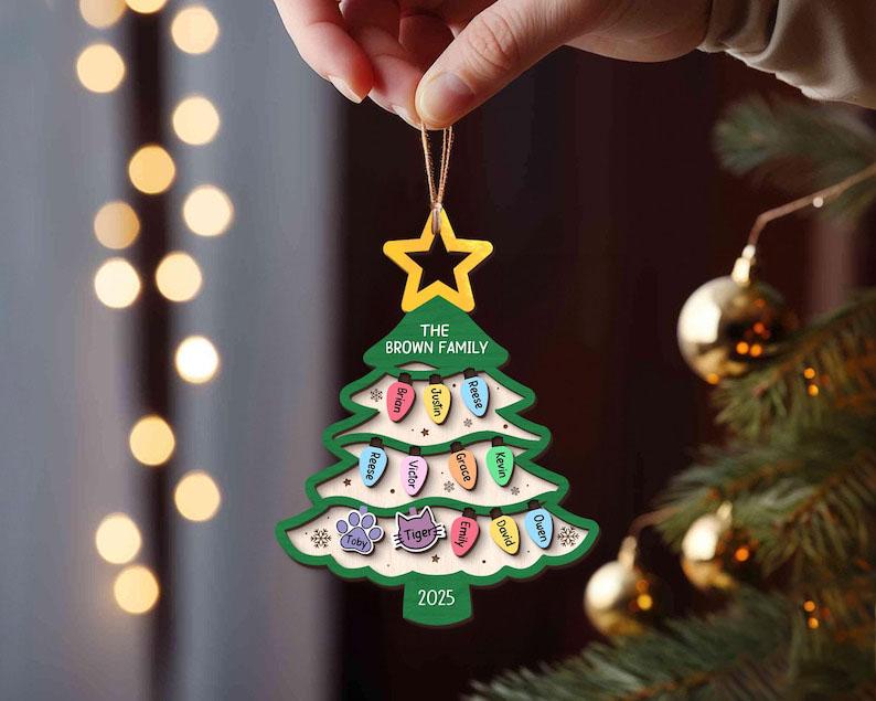 Personalized Family Tree Ornament, Custom Wooden Christmas Ornament With Names, Layered Family Keepsake Gift For Parents Grandparents - product image 4