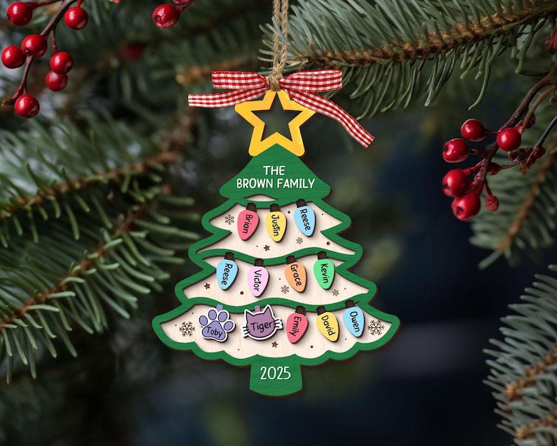 Personalized Family Tree Ornament, Custom Wooden Christmas Ornament With Names, Layered Family Keepsake Gift For Parents Grandparents - product image 5