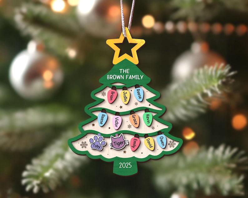Personalized Family Tree Ornament, Custom Wooden Christmas Ornament With Names, Layered Family Keepsake Gift For Parents Grandparents - product image 9