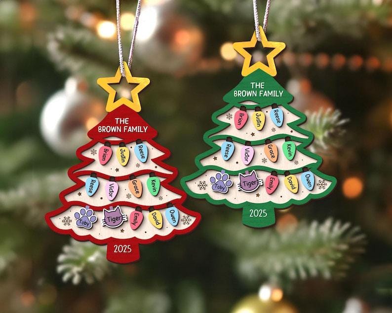 Personalized Family Tree Ornament, Custom Wooden Christmas Ornament With Names, Layered Family Keepsake Gift For Parents Grandparents - main product image