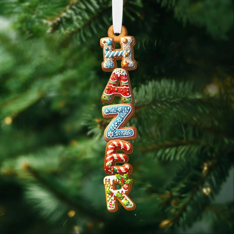 Personalized Gingerbread Letter Ornament 2026 | Custom Kids Name Stocking Tag | Cousin Christmas Gift | Cookie Name Tree Decoration - product image 4