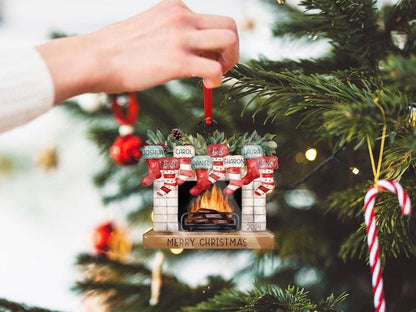 Personalized Family Christmas Ornament 2026 | Custom Stockings on Fireplace Design | Family Name Ornament | Holiday Tree Gift - product image 2