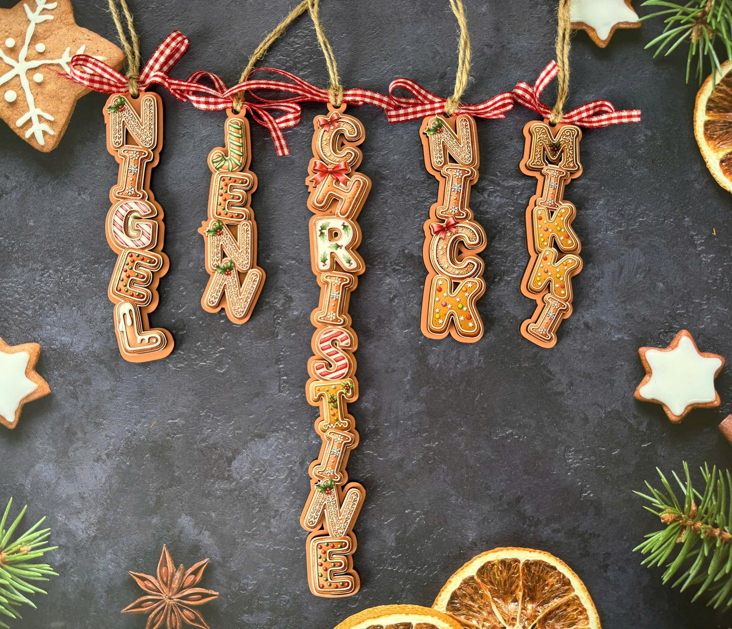 Personalized Gingerbread Letter Ornament 2026 | Custom 3D Name Tag | Kids Christmas Gift | Acrylic & Wood Layer Holiday Decor - product image 3