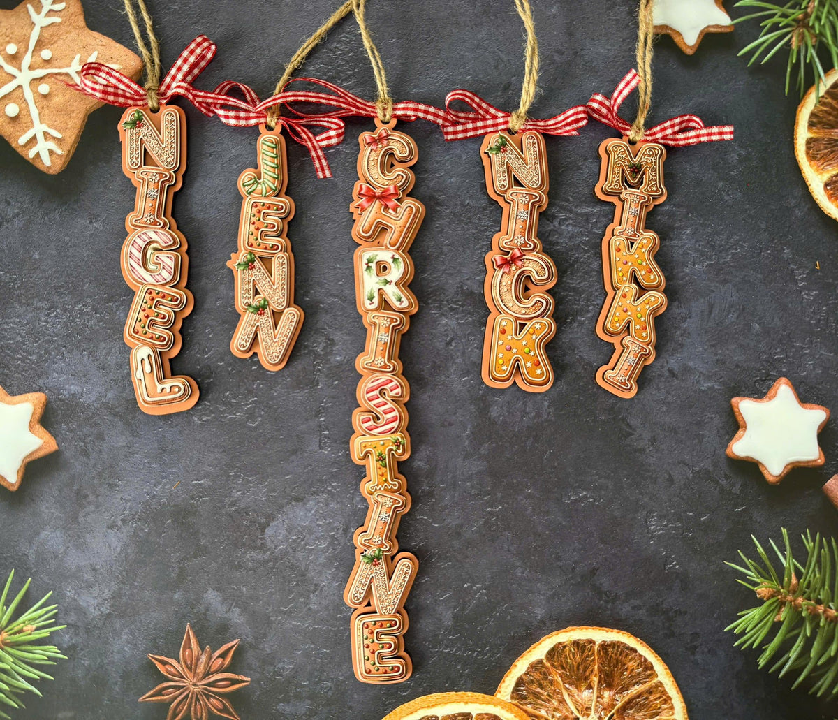 Personalized Gingerbread Letter Ornament 2026 | Custom 3D Name Tag | Kids Christmas Gift | Acrylic & Wood Layer Holiday Decor - product image 3