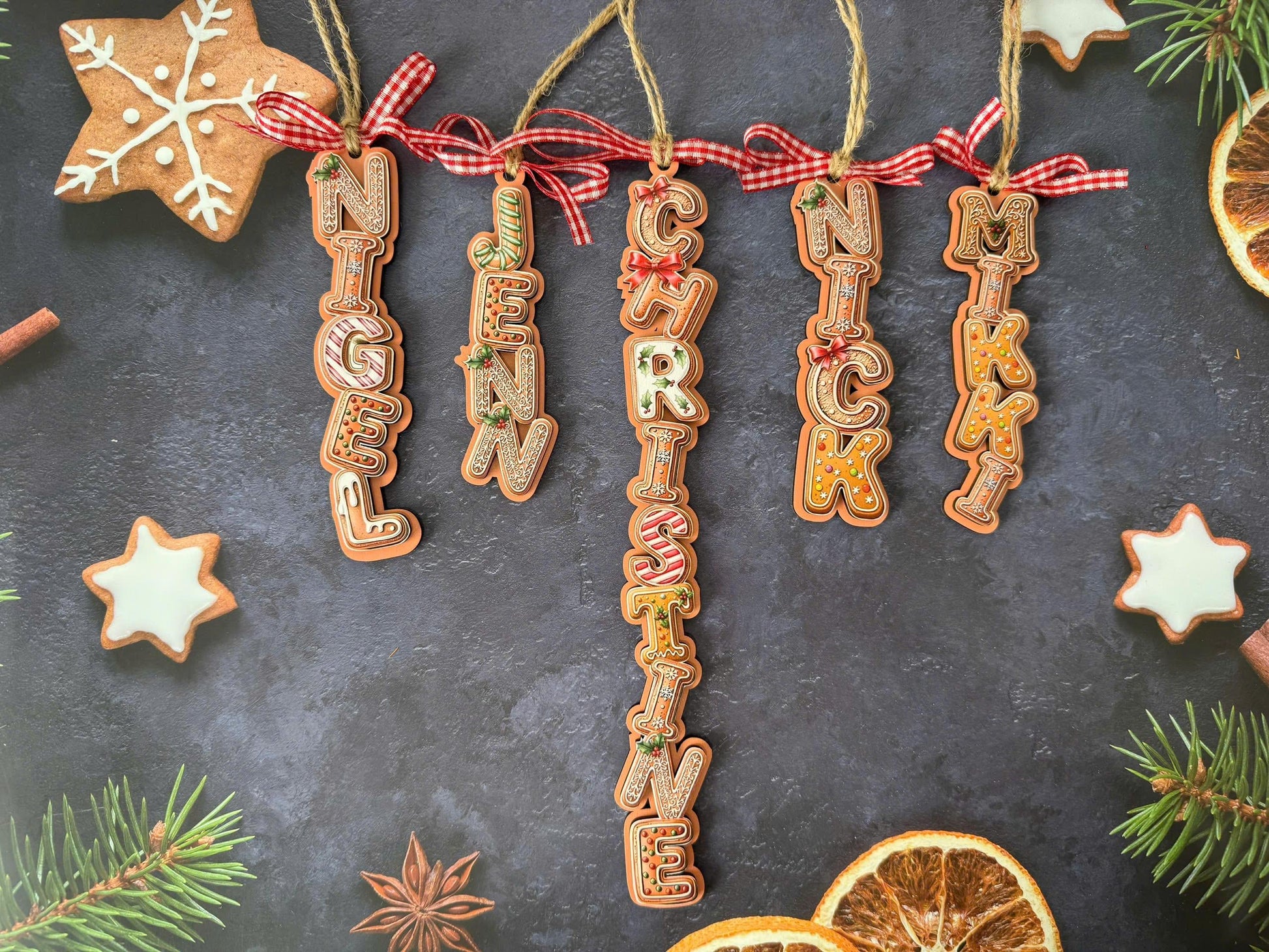 Personalized Gingerbread Letter Ornament 2026 | Custom 3D Name Tag | Kids Christmas Gift | Acrylic & Wood Layer Holiday Decor - product image 2