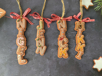 Personalized Gingerbread Letter Ornament 2026 | Custom 3D Name Tag | Kids Christmas Gift | Acrylic & Wood Layer Holiday Decor - main product image