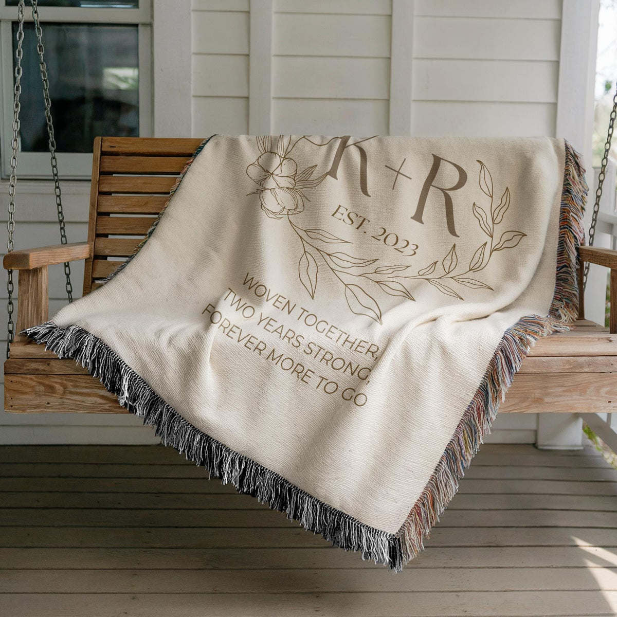 Custom Cotton Anniversary Woven Blanket, Couples initials Throw Blanket, Personalized 2nd Anniversary, 2 Year Wedding Anniversary Gifts 012 - product image 6