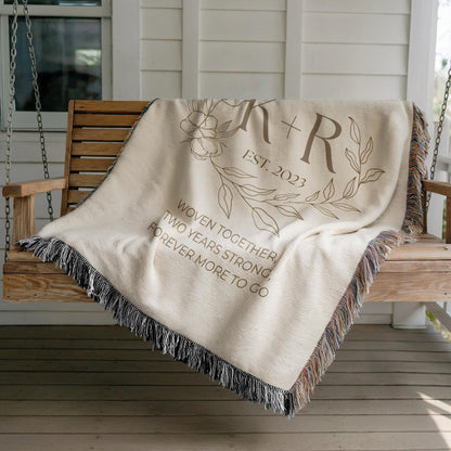 Custom Cotton Anniversary Woven Blanket, Couples initials Throw Blanket, Personalized 2nd Anniversary, 2 Year Wedding Anniversary Gifts 012 - product image 6