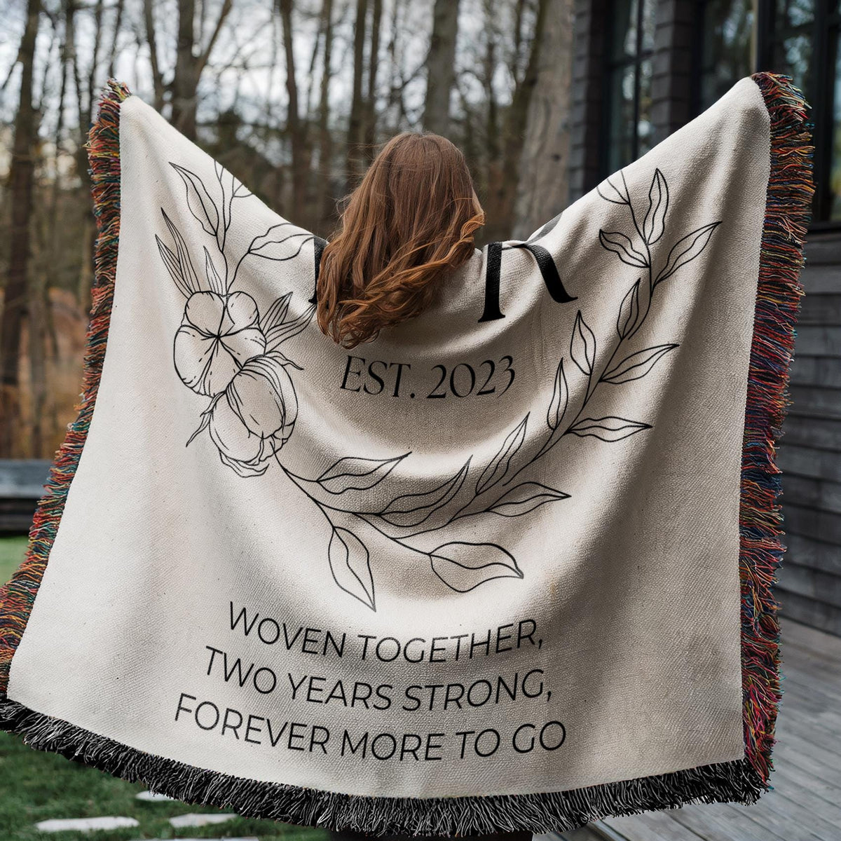 Custom Cotton Anniversary Woven Blanket, Couples initials Throw Blanket, Personalized 2nd Anniversary, 2 Year Wedding Anniversary Gifts 012 - product image 4