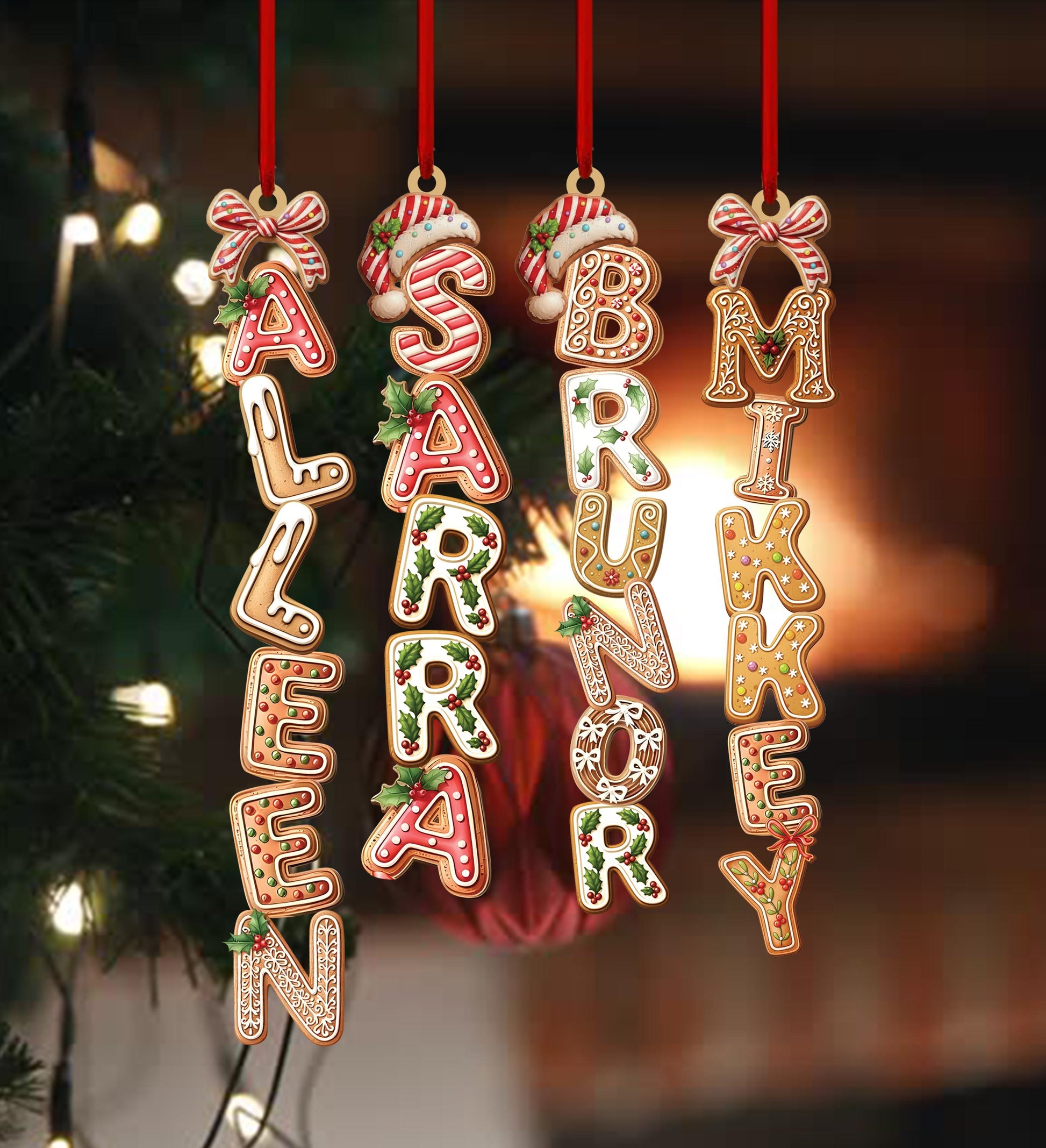 Personalized Kids Name Ornament Acrylic , Custom Stocking Tag, Gingerbread Alphabet Ornament, Christmas Gifts For Kids, Christmas Name Tag - product image 5
