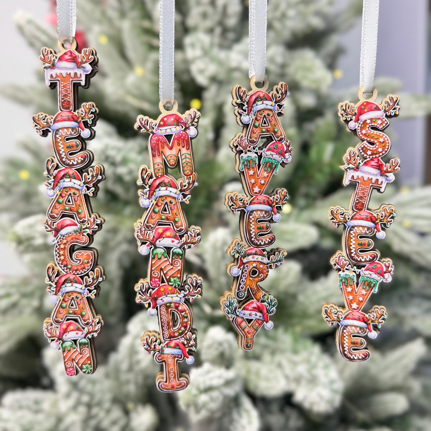 Gingerbread Name Ornaments - Personalized Christmas Letter Decor - Custom Cookie Style Tree Tag - Holiday Stocking Stuffer Gift - product image 3