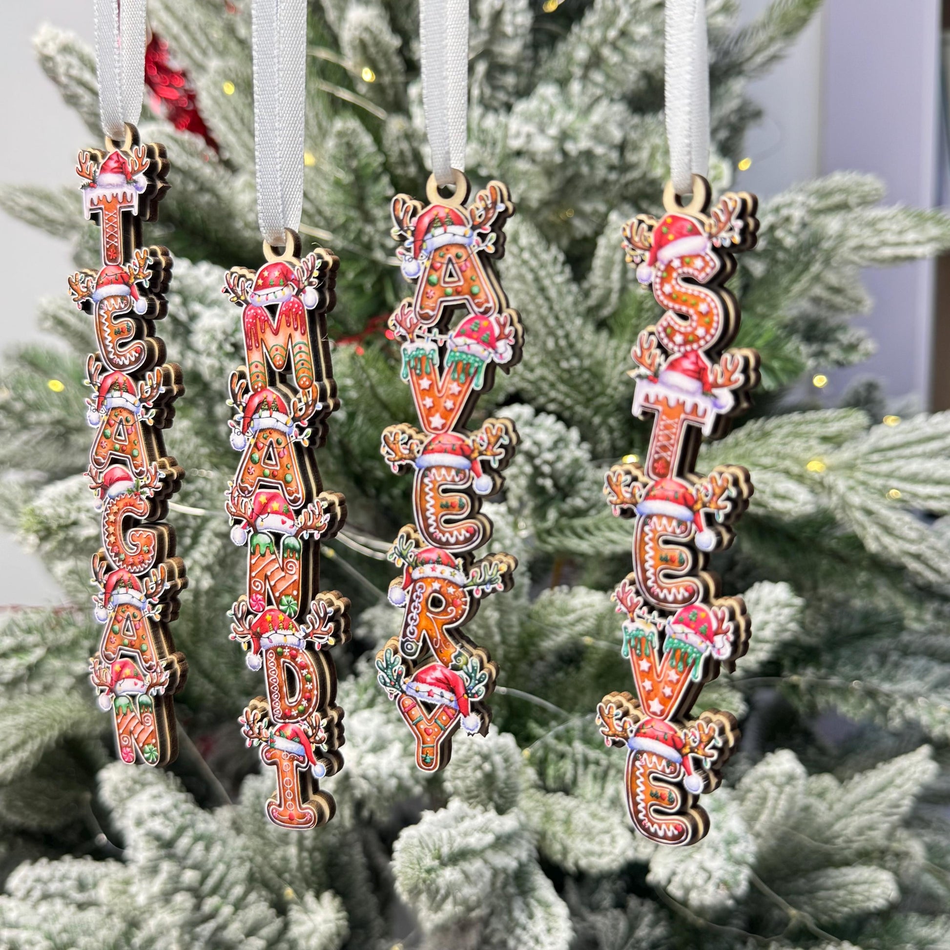 Gingerbread Name Ornaments - Personalized Christmas Letter Decor - Custom Cookie Style Tree Tag - Holiday Stocking Stuffer Gift - product image 4