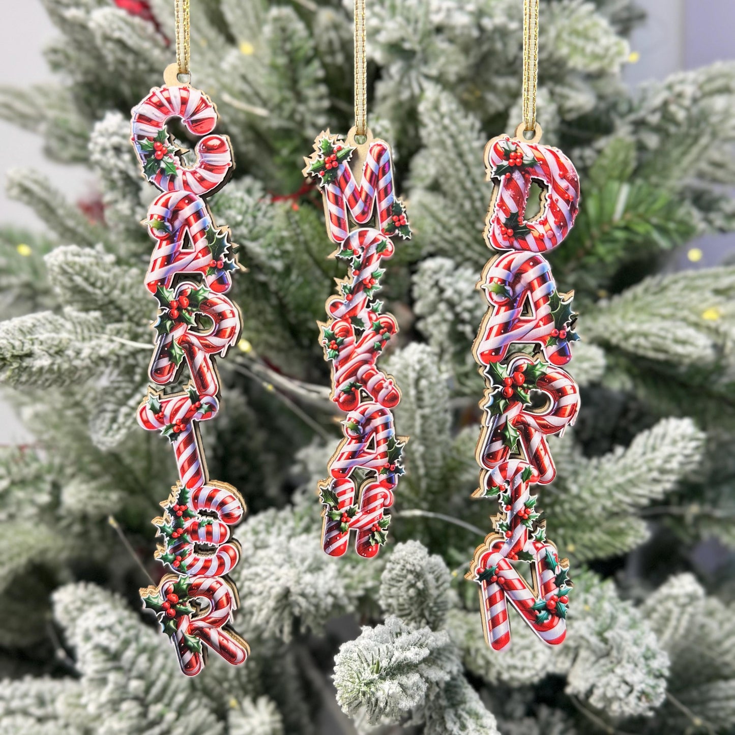 Candy Cane Name Ornament - Personalized Christmas Letter Decor - Peppermint Stripe Wood Tree Tag - Holiday Stocking Stuffer - product image 3