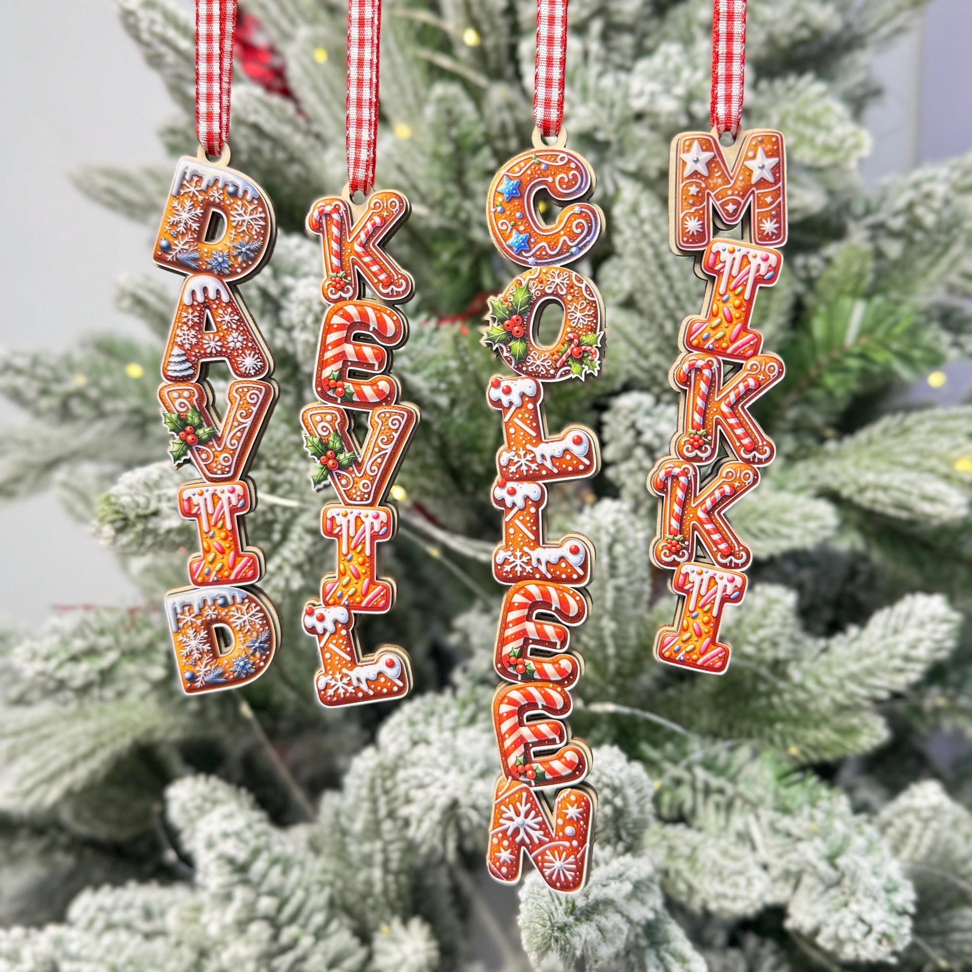 Deluxe Gingerbread Name Ornament - Personalized Christmas Cookie Style Letter Decor - Custom Wood Tree Tag Gift - product image 2