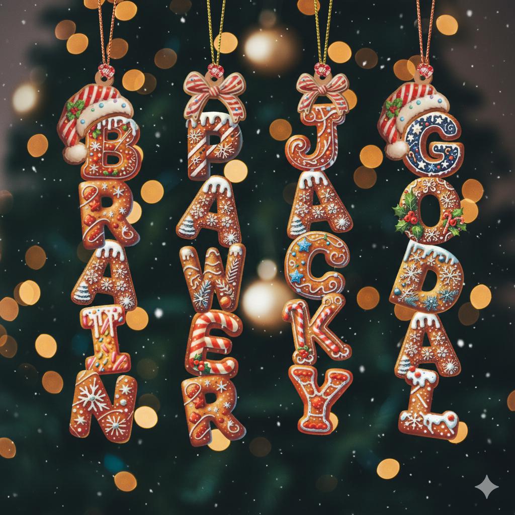 Custom Gingerbread Alphabet Ornaments, Personalised Christmas Decorations, Personalised Christmas Baubles, Christmas Name Tags, Kids Gifts - main product image