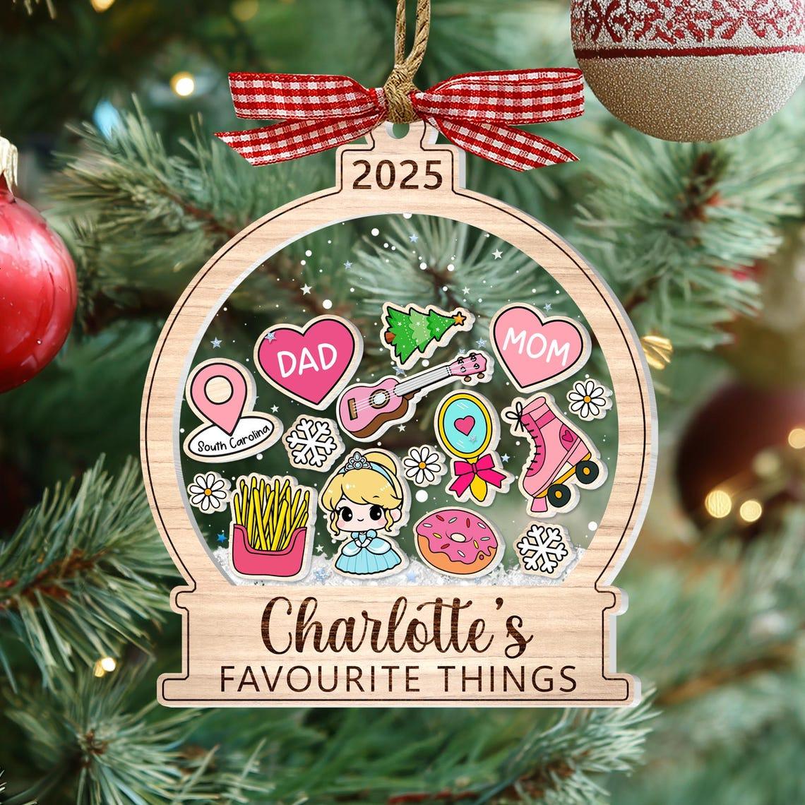 Personalized Shaker Christmas Ornament, Custom Favorite Things Ornament, 3-Layer Wood & Acrylic or Clear Acrylic Decoration, Kids Gift - product image 9