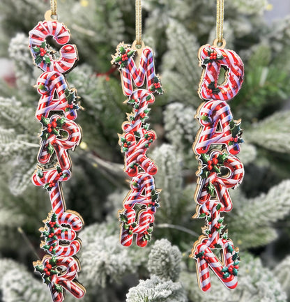 Candy Cane Name Ornament - Personalized Christmas Letter Decor - Peppermint Stripe Wood Tree Tag - Holiday Stocking Stuffer - main product image