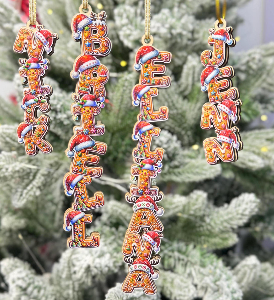Gingerbread Name Ornaments - Festive Personalized Letter Decor - Cookie Style Tree Tag - Custom Holiday Stocking Stuffer - main product image
