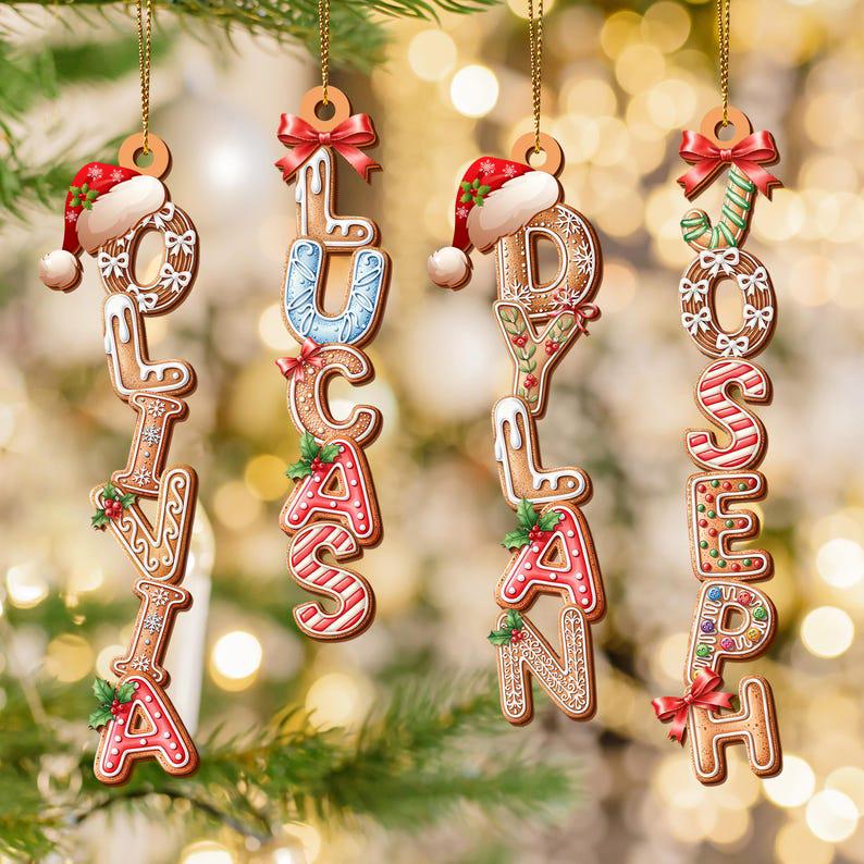 Custom Gingerbread Alphabet Ornament Acrylic, Kids Name Ornament, Acrylic Stocking Tags, Kids Christmas Gifts, Holiday Ornament, Xmas Tree - product image 5