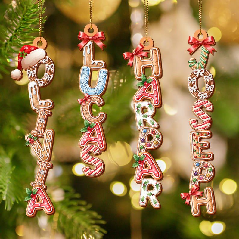 Custom Gingerbread Alphabet Ornament Acrylic, Kids Name Ornament, Acrylic Stocking Tags, Kids Christmas Gifts, Holiday Ornament, Xmas Tree - product image 6