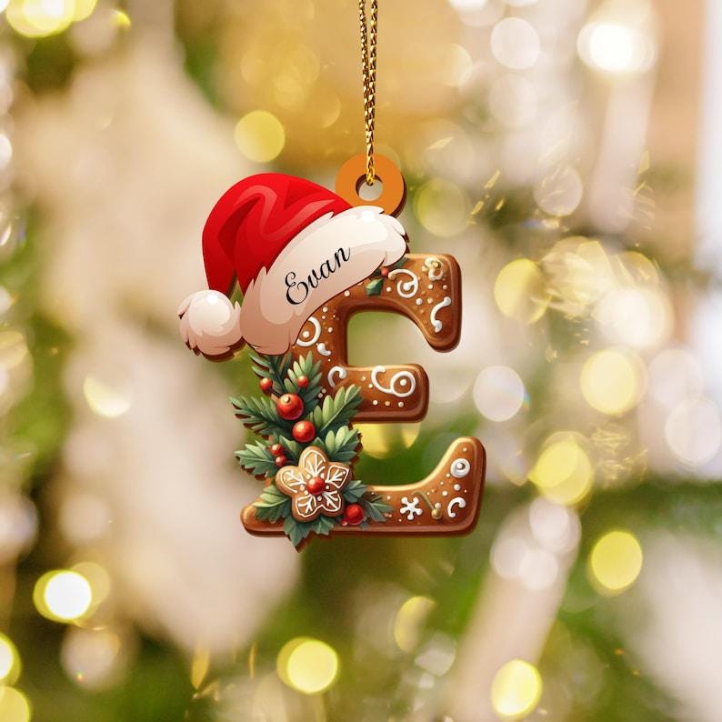 Personalized Gingerbread Letter Ornament, Custom Initial Christmas Decoration, Stocking Name Tags, Family Holiday Keepsake Ornaments - product image 2