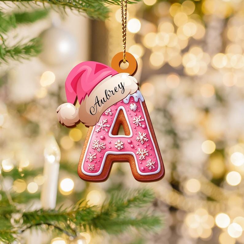Personalized Gingerbread Letter Ornament, Custom Initial Christmas Decoration, Stocking Name Tags, Family Holiday Keepsake Ornaments - product image 3