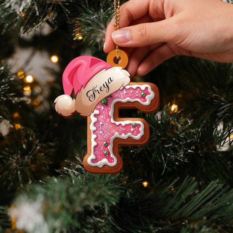 Personalized Gingerbread Letter Ornament, Custom Initial Christmas Decoration, Stocking Name Tags, Family Holiday Keepsake Ornaments - product image 4