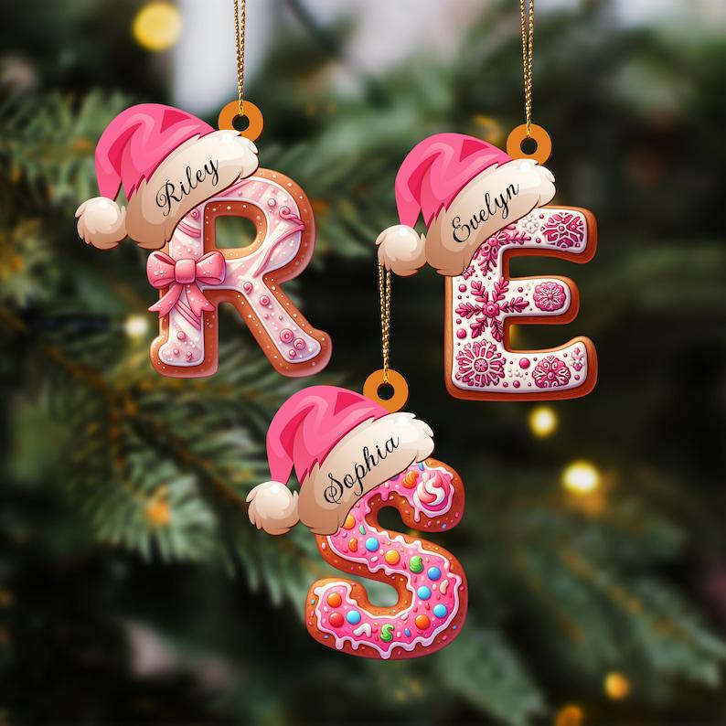 Personalized Gingerbread Letter Ornament, Custom Initial Christmas Decoration, Stocking Name Tags, Family Holiday Keepsake Ornaments - main product image