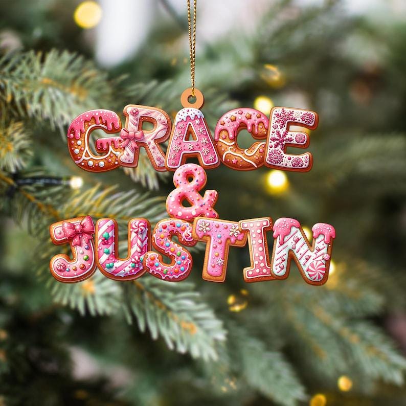Personalised Couple Christmas Ornament Acrylic 2026, Custom Gingerbread Alphabet Ornaments, First Christmas Together Baubles, Custom Name - product image 2