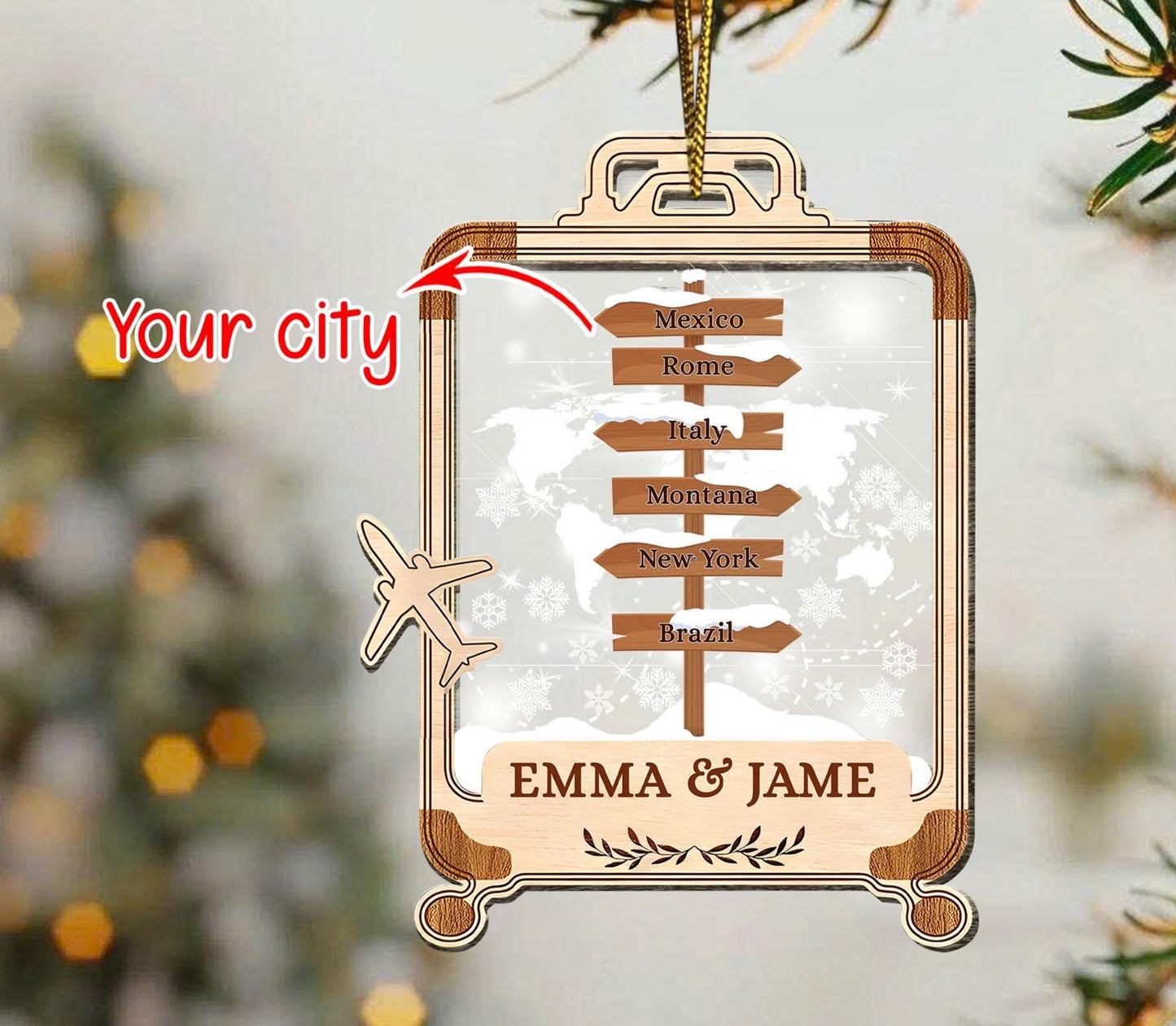 Personalized Travel Ornament 2026, Custom Suitcase with Destinations, Couple Adventure Gift, Honeymoon Keepsake, Wanderlust Trip Memory - product image 3