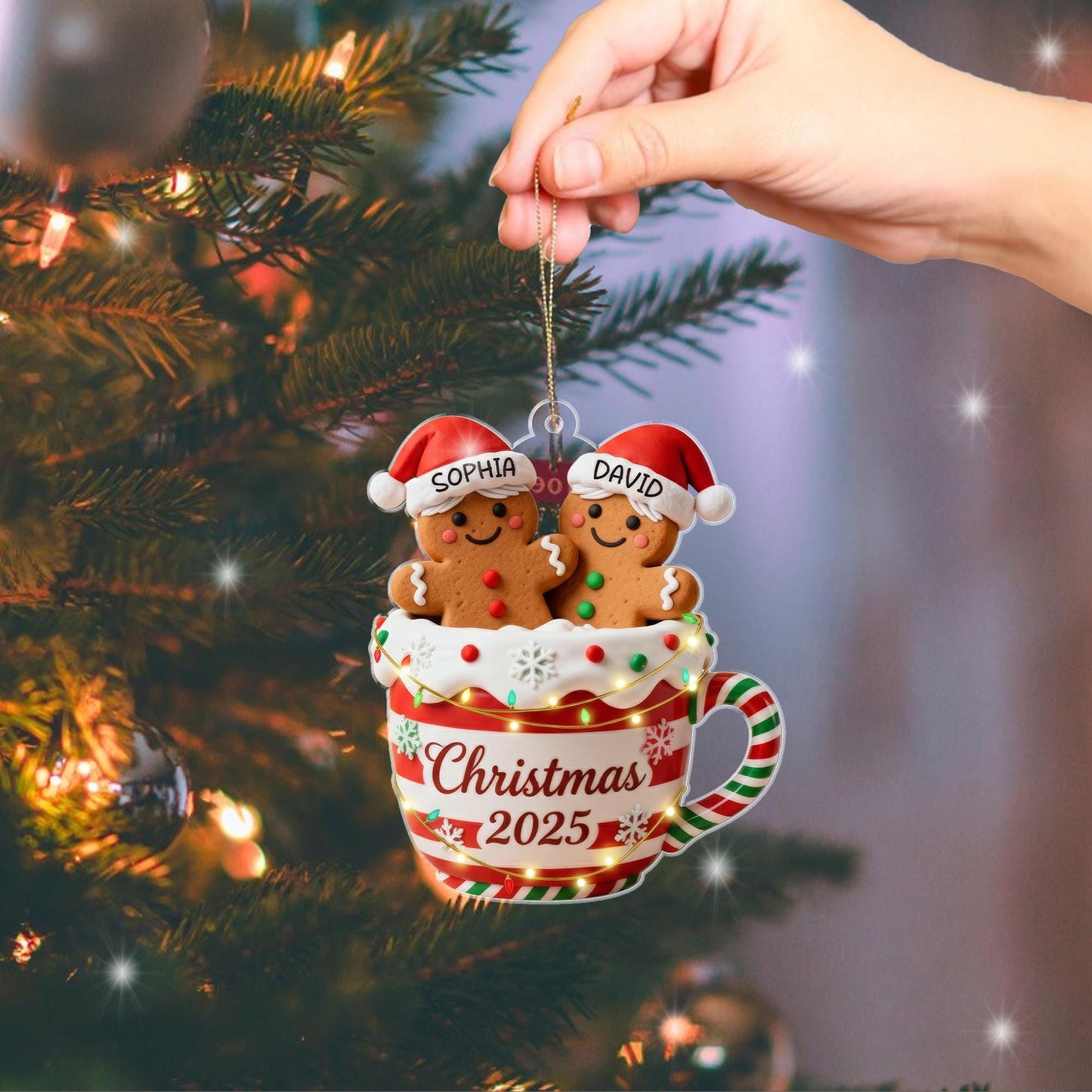 Custom Gingerbread Couple Acrylic 2D Ornament 2026 – Personalized Names & Date, 2D Christmas Cup Decoration, Family Keepsake - product image 3