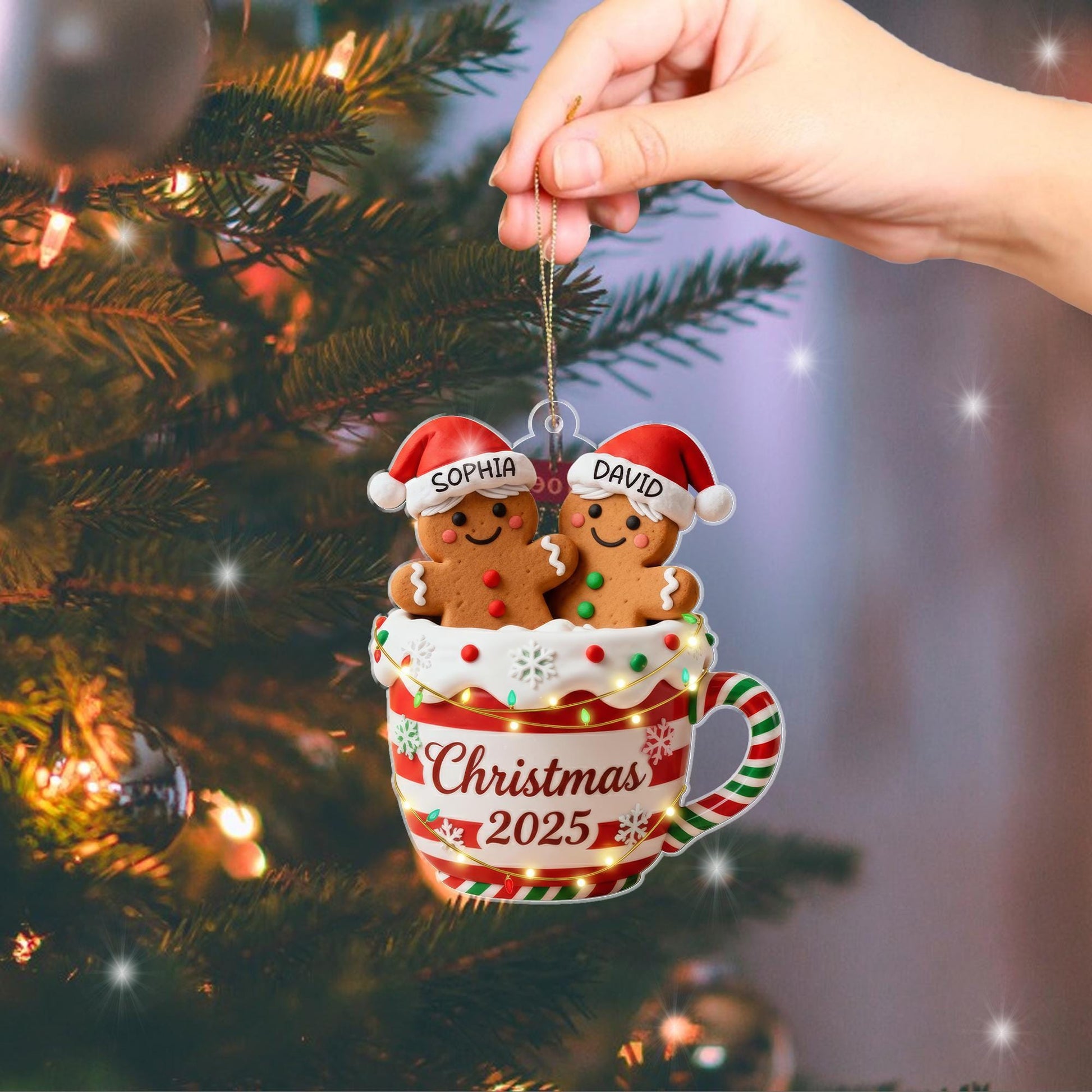 Custom Gingerbread Couple Acrylic 2D Ornament 2026 – Personalized Names & Date, 2D Christmas Cup Decoration, Family Keepsake - product image 3