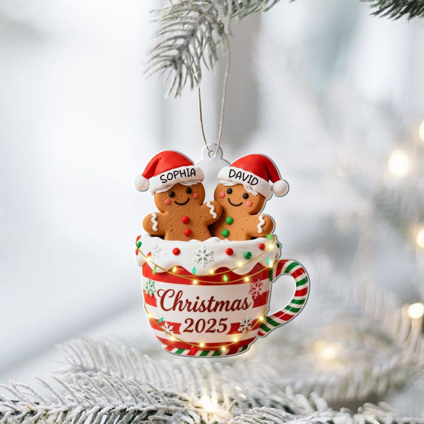 Custom Gingerbread Couple Acrylic 2D Ornament 2026 – Personalized Names & Date, 2D Christmas Cup Decoration, Family Keepsake - product image 4