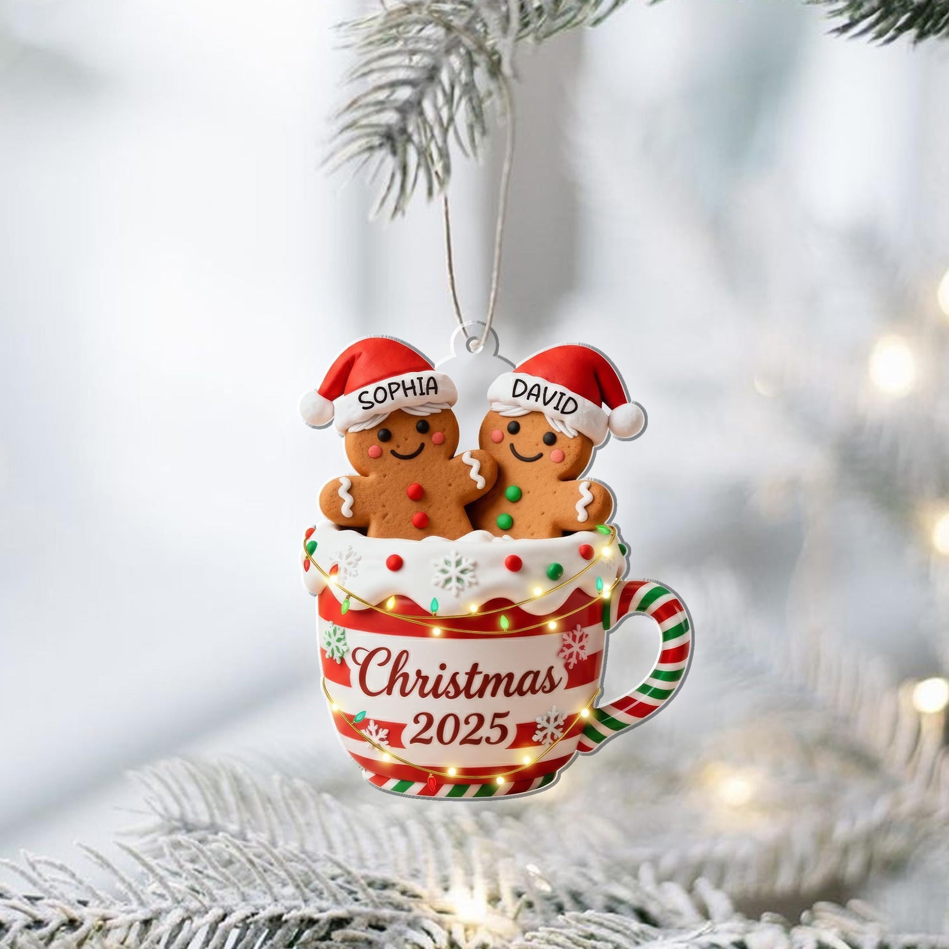 Custom Gingerbread Couple Acrylic 2D Ornament 2026 – Personalized Names & Date, 2D Christmas Cup Decoration, Family Keepsake - product image 4