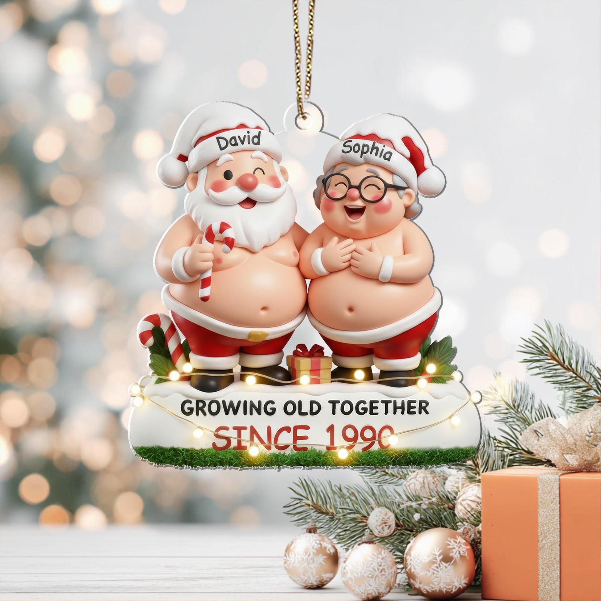 Funny Couple Acrylic Ornament – Custom Names & Since Year, Growing Old Together Santa Style, 2D Christmas Decoration Acrylic - product image 5