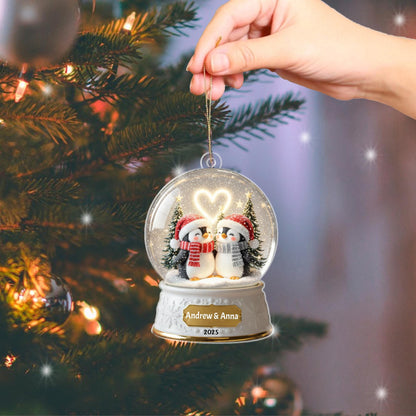 Cute Penguin Couple Acrylic Ornament – Custom Names & Year 2026, Personalized Snow Globe 2D Christmas Keepsake, Romantic Gift - product image 2