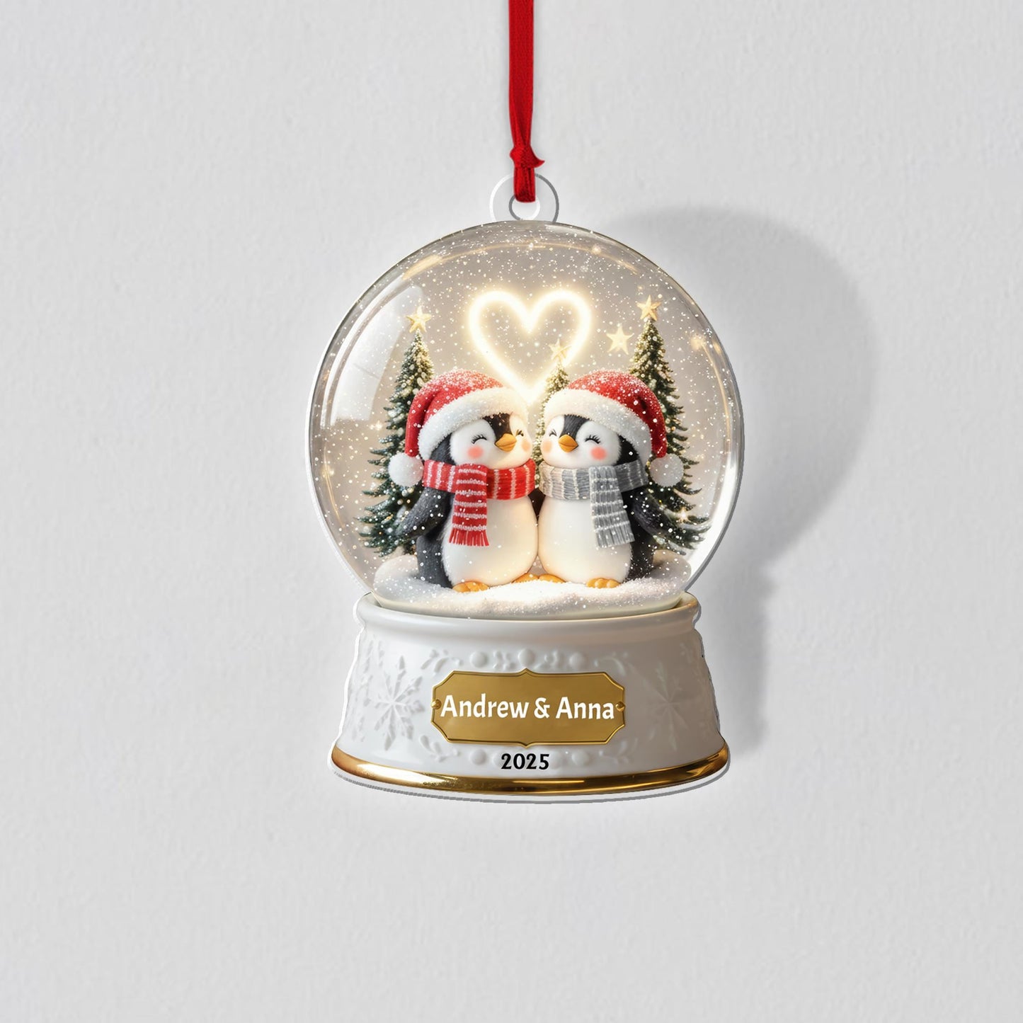 Cute Penguin Couple Acrylic Ornament – Custom Names & Year 2026, Personalized Snow Globe 2D Christmas Keepsake, Romantic Gift - product image 6