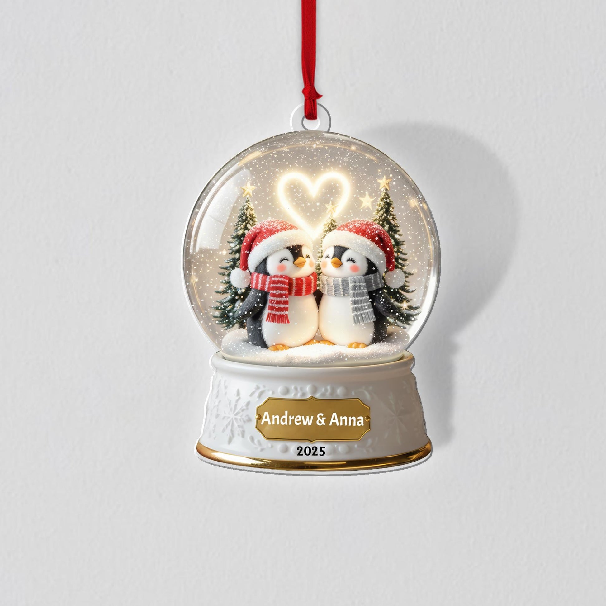 Cute Penguin Couple Acrylic Ornament – Custom Names & Year 2026, Personalized Snow Globe 2D Christmas Keepsake, Romantic Gift - product image 6