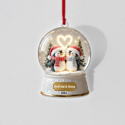Cute Penguin Couple Acrylic Ornament – Custom Names & Year 2026, Personalized Snow Globe 2D Christmas Keepsake, Romantic Gift - product image 6