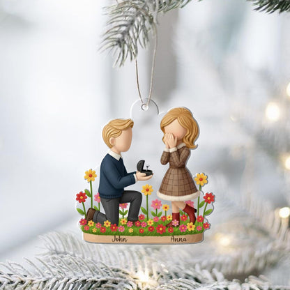 Engagement Proposal Ornament – Custom Names & Date, Romantic 2D Acrylic Keepsake 3mm, Personalized Couple Christmas Gift - product image 3