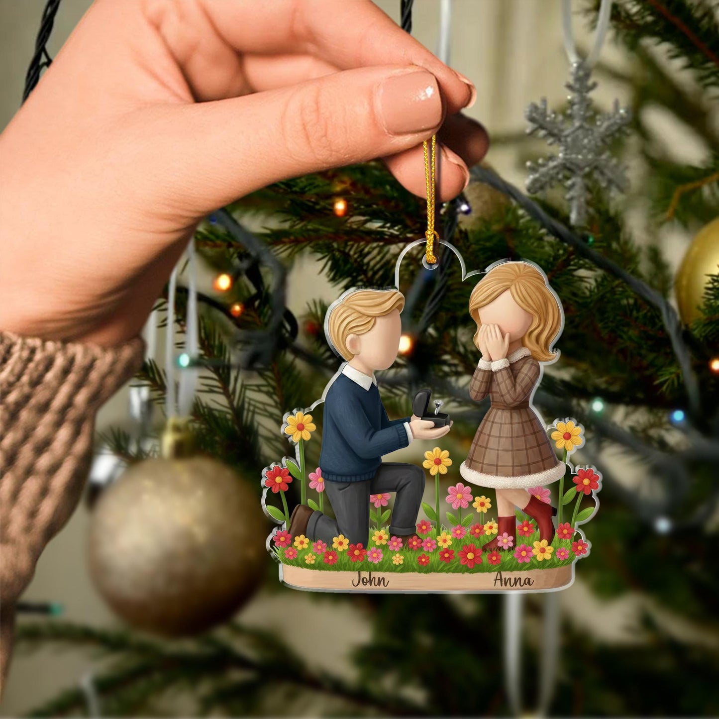 Engagement Proposal Ornament – Custom Names & Date, Romantic 2D Acrylic Keepsake 3mm, Personalized Couple Christmas Gift - product image 6