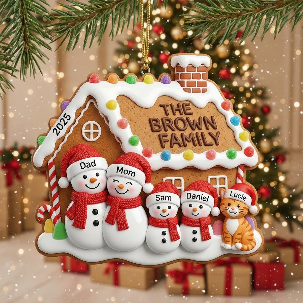 Custom 2D Acrylic Family Name Ornament, Personalized Members & Year, Gingerbread House Christmas Keepsake Gift - product image 4