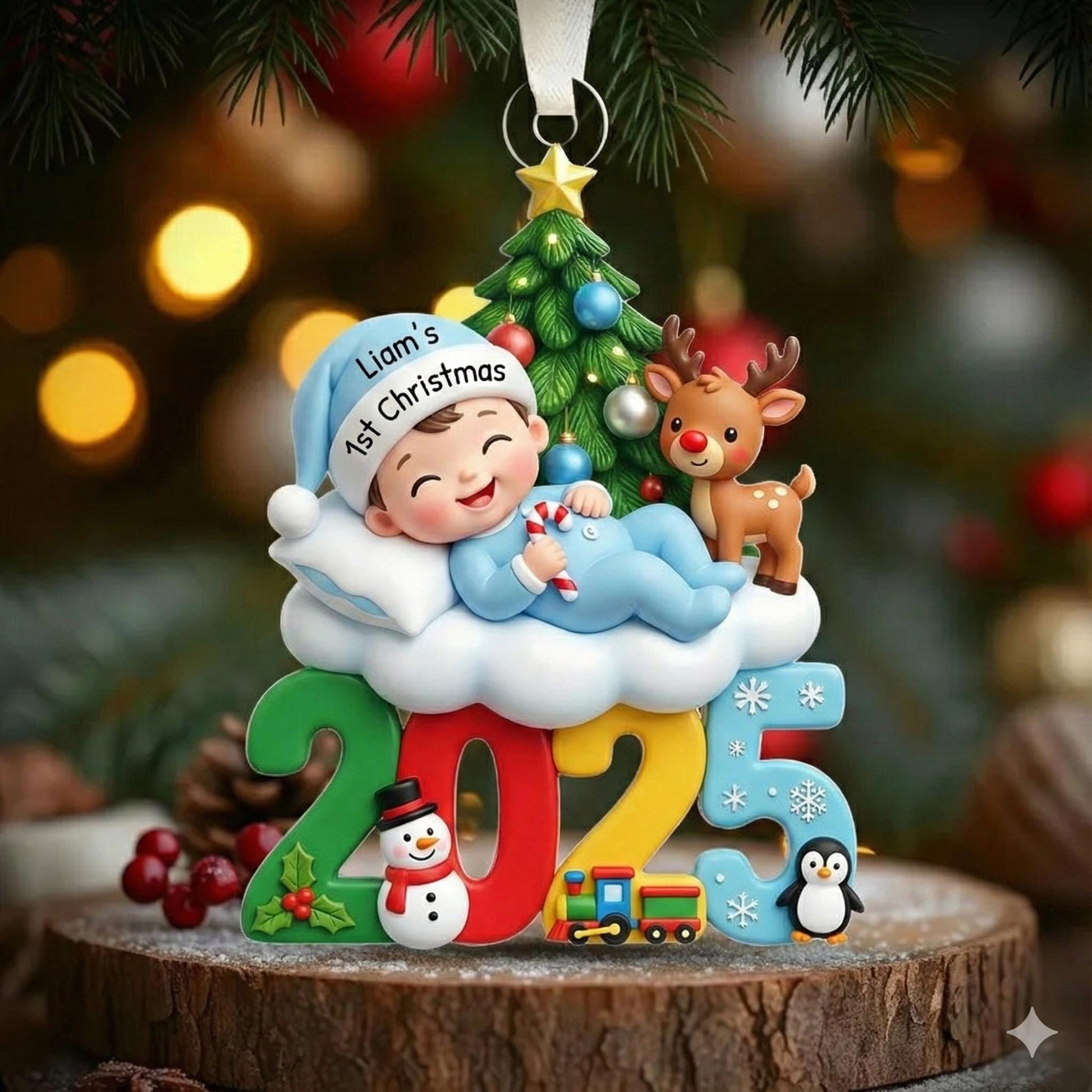 Custom 2D Acrylic Baby Christmas Ornament, Personalized Name & Year, First Christmas Keepsake, Family Name Ornament Gift - product image 2