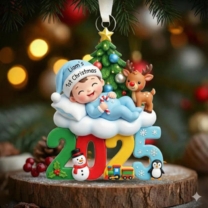 Custom 2D Acrylic Baby Christmas Ornament, Personalized Name & Year, First Christmas Keepsake, Family Name Ornament Gift - product image 2
