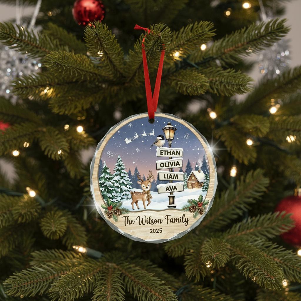 Personalized Family Glass Ornament, Custom Christmas Ornament with Kids Names, Deer Winter Scene, Family Name 2026 Gift - product image 5