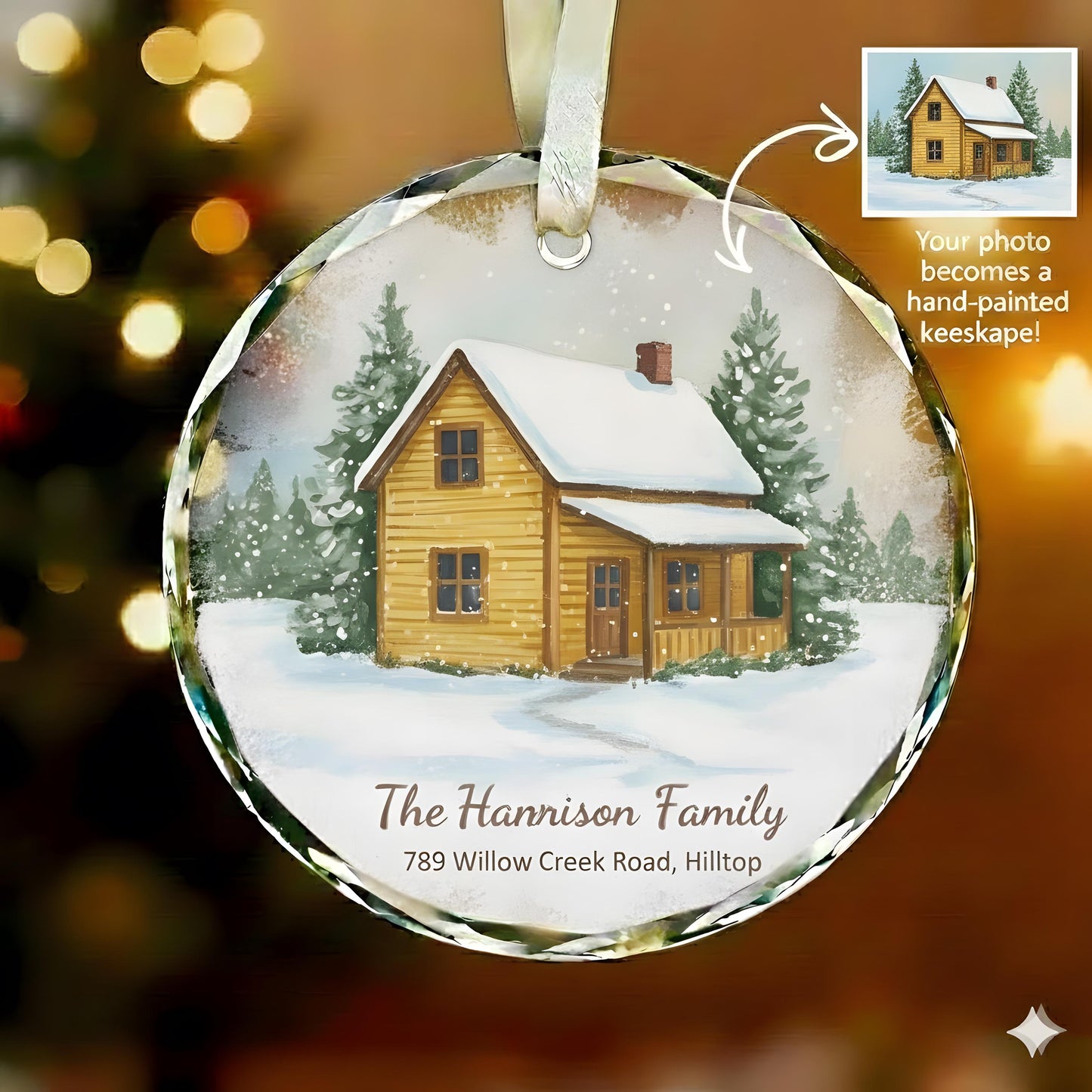 Custom House Portrait Christmas Ornament, Personalized Home Address Family Keepsake, Style Holiday Gift, New Home or First Christmas - product image 4